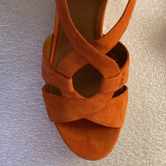 ASH Orange Suede Slingback Lattice Wedge Heel Sandals & Gold Buckle - Sz 37 - Picture 10 of 13